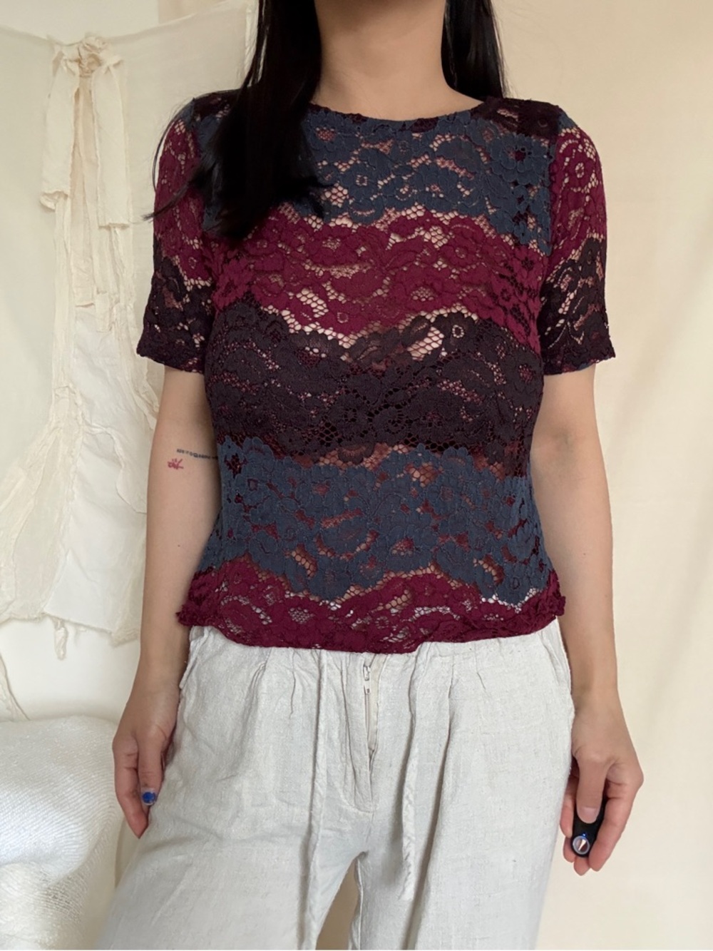 Lace striped Tshirt